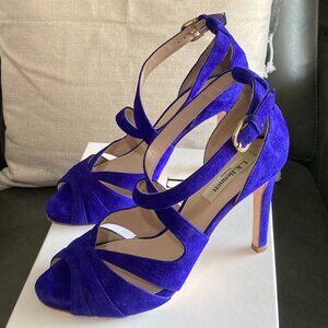 L.K. Bennett Megan Iris Suede High Heeled Sandal, Size 37.5/US 6.5-Made in Italy